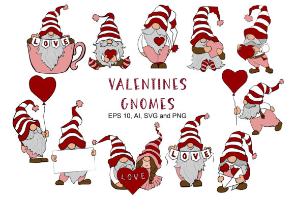 Valentines Gnomes Graphics Freebies